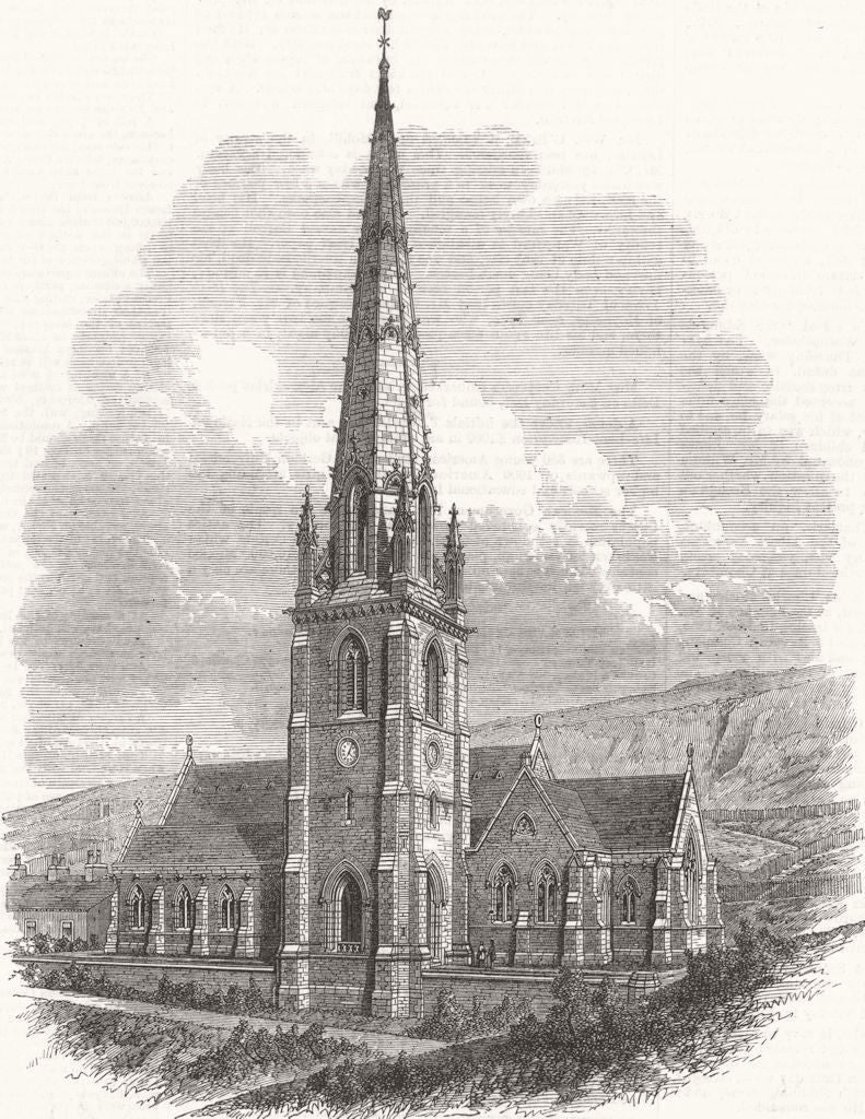 YORKSHIRE. Unitarian Chapel, Todmorden 1869 old antique vintage print picture